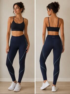 MTA Sport Navy Leggings with Light Blue Contrast Piping